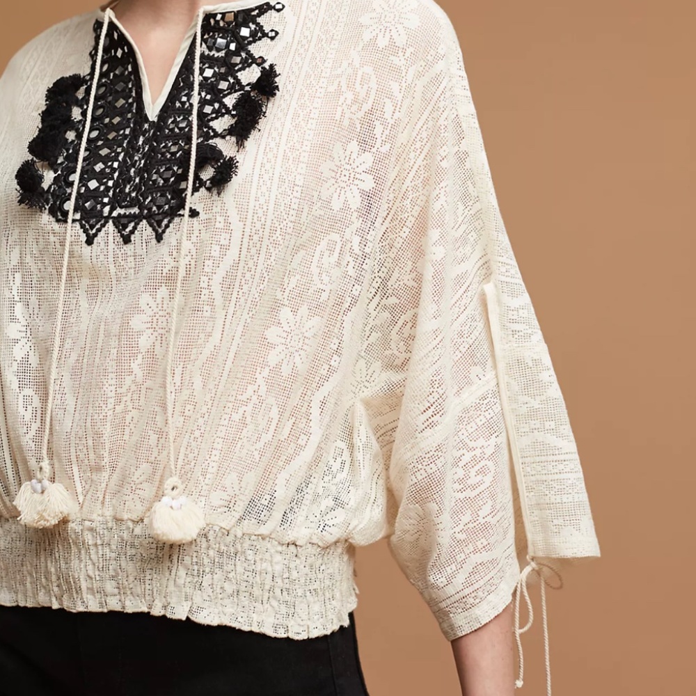 Anthropologie VINEET BAHL Ivory Iona Boho Lace Top - size XS